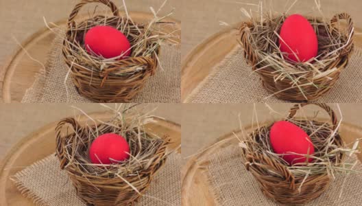 红色的复活节彩蛋嵌套在篮子里高清在线视频素材下载