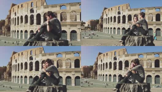一对情侣在罗马竞技场附近旅游高清在线视频素材下载