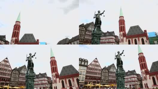 镜头平移:德国法兰克福罗默伯格广场上拥挤的行人高清在线视频素材下载