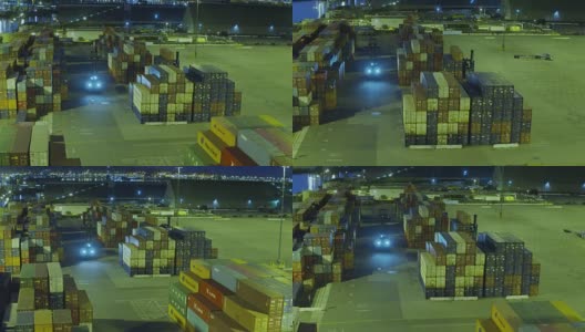 在长滩港的夜间工作-无人机拍摄高清在线视频素材下载