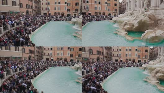 罗马——2018年4月:意大利罗马，许多游客在许愿池附近。缓慢的运动。多莉。右到左高清在线视频素材下载