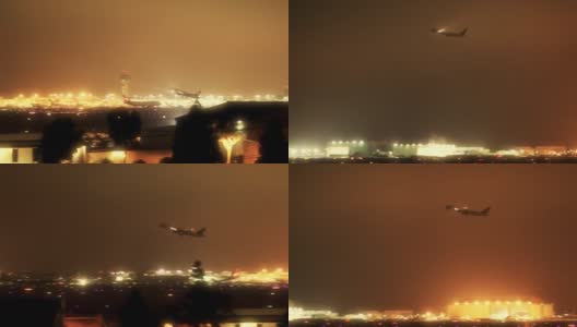 一架喷气式客机在洛杉矶机场起飞(夜间)高清在线视频素材下载