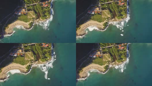 高广角鸟瞰海浪在加勒比海滩高清在线视频素材下载