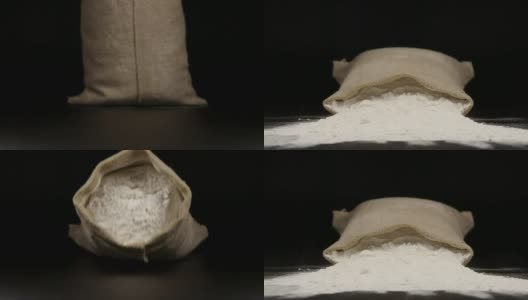 慢镜头:一个撒着麦粉的袋子掉在桌子上高清在线视频素材下载