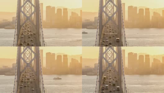 旧金山奥克兰海湾大桥在黄金时间时光流逝高清在线视频素材下载