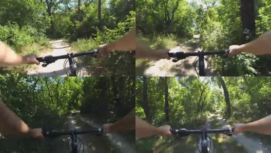 夏天，骑自行车的女孩骑在树林里的一条土路上高清在线视频素材下载