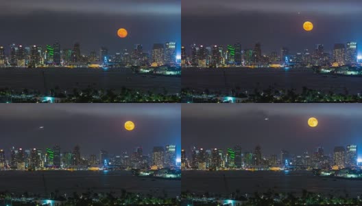圣地亚哥市中心月亮升起时间高清在线视频素材下载
