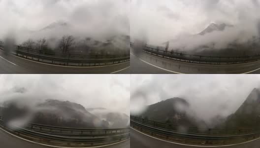 雨天在意大利阿尔卑斯高速公路上开车高清在线视频素材下载