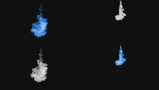 在黑色背景上，大量的蓝色荧光墨流从上到下膨胀，溶于水。作为一个alpha通道，使用光磨高清在线视频素材下载