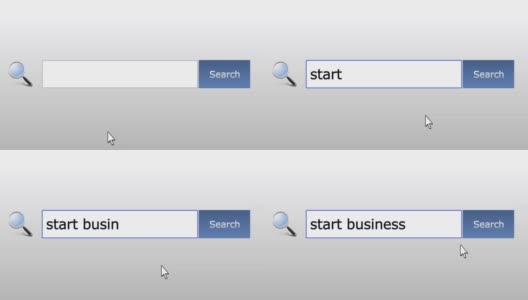 启动图形浏览器搜索查询、网页查询、用户输入搜索相关结果、计算机上网技术。网页浏览打字字母，填写表格按下查找按钮，导航到搜索结果页面，在线工作高清在线视频素材下载
