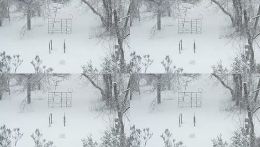 美丽的雪景映衬着破败不堪的院子高清在线视频素材下载