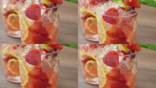 苏打水被倒入水果鸡尾酒饮料高清在线视频素材下载