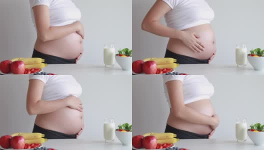 孕妇吃健康食品，喝牛奶高清在线视频素材下载