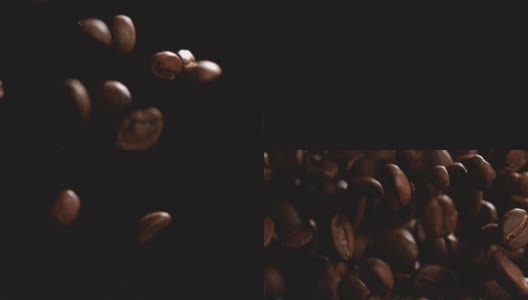 黑色背景下的咖啡豆(超级慢镜头)高清在线视频素材下载