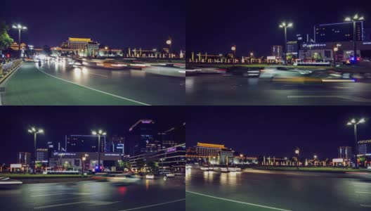 中国西安古城墙附近交通的时间推移高清在线视频素材下载