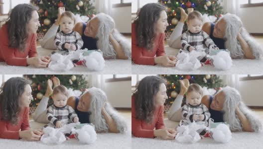 宝宝和几代人的家庭一起庆祝圣诞节高清在线视频素材下载