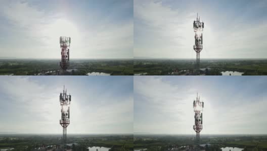 鸟瞰图的电信塔周围。无人机视点高清在线视频素材下载
