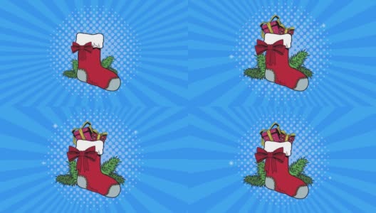 圣诞流行艺术动画与袜子和礼物高清在线视频素材下载