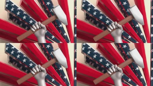左手象征着5月1日国际劳动节工人插画海报与美国国旗4K分辨率高清在线视频素材下载