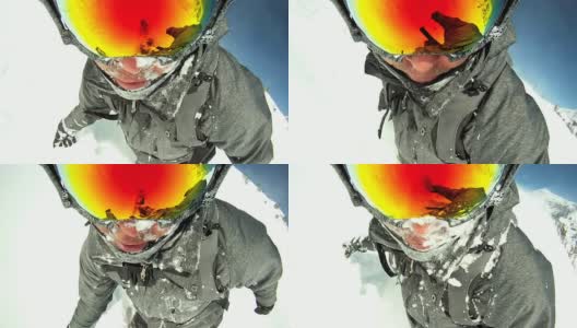 在粉状雪中滑雪运动员的观点高清在线视频素材下载