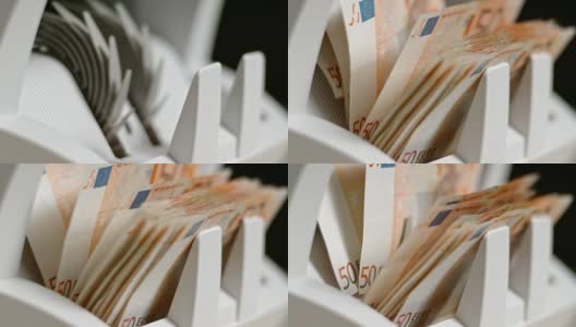 50张欧元纸币从自动货币柜台里出来高清在线视频素材下载