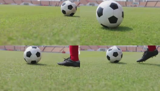 在足球场上踢足球高清在线视频素材下载