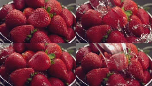 水倒在草莓上，慢镜头高清在线视频素材下载