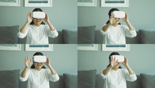 亚洲女性戴着虚拟现实头盔高清在线视频素材下载