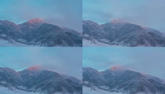 冬天山里的黎明。间隔拍摄高清在线视频素材下载
