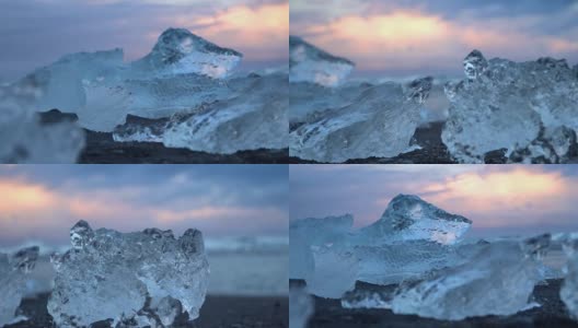 冰岛布雷德默克山杜尔海滩上的冰山。Jokulsarlon附近有冰的冰岛钻石海滩高清在线视频素材下载