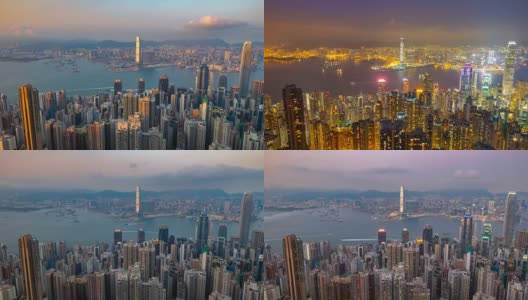 4K时间从早到晚从俯视香港金城高清在线视频素材下载