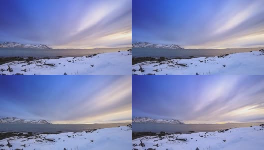 挪威北部Senja岛Flakstadvåg的冬季日落时间高清在线视频素材下载