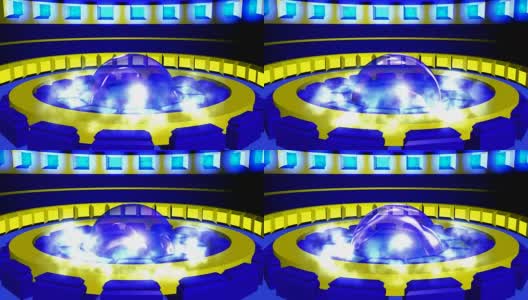 运动圆形背景黄色蓝色透明球体抽象形状和烟雾高清在线视频素材下载