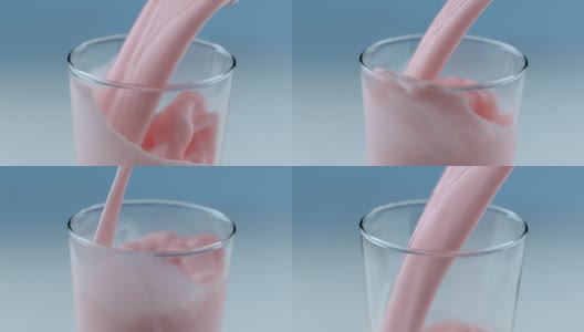 慢动作草莓牛奶倒和溅高清在线视频素材下载