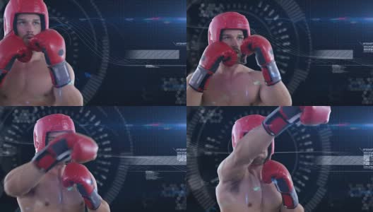 拳击手在动画背景下练习拳击高清在线视频素材下载