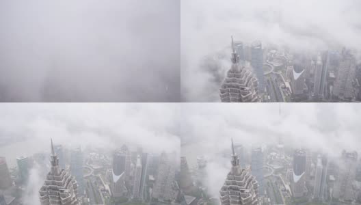 时间流逝的上海外滩，俯视图在雨天外滩天际线，船只航行在黄浦江和繁忙的交通道路上，4k版本。高清在线视频素材下载