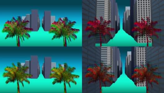 五颜六色的棕榈树和建筑物高清在线视频素材下载