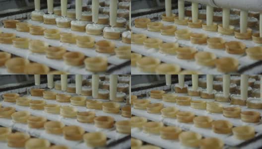 冰淇淋生产线。在雪糕厂为威化杯装冰淇淋高清在线视频素材下载