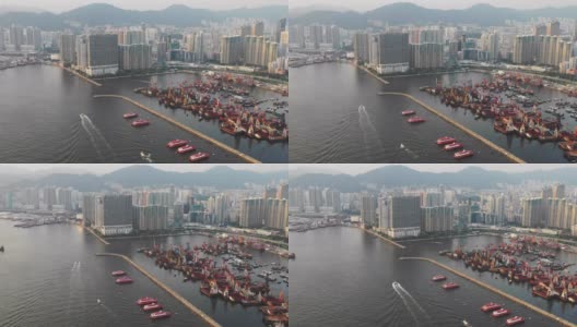 aerial  View Container Cargo freight ship Terminal in Hong Kong高清在线视频素材下载