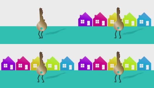关键概念和彩色房子动画高清在线视频素材下载