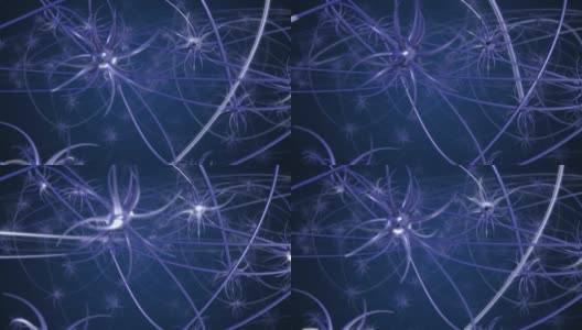 4k视频显示神经元细胞在抽象的黑暗空间中有发光的连接节。高清在线视频素材下载
