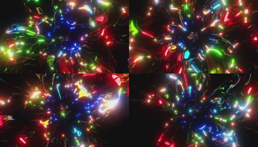 霓虹隧道的循环动画，闪烁着五颜六色的灯光。布鲁姆高清在线视频素材下载