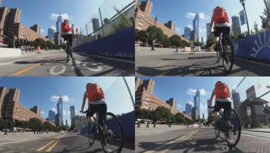 在美国旅行:女子POV自行车骑公路自行车在纽约高清在线视频素材下载