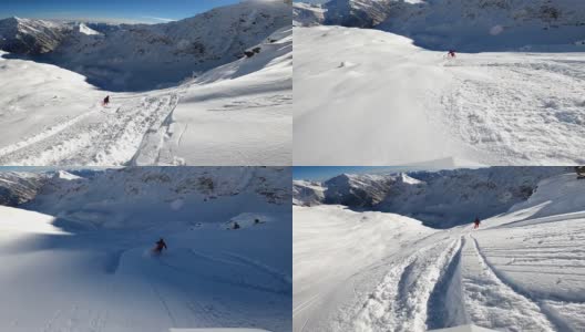 在意大利阿尔卑斯山免费滑雪，头盔POV高清在线视频素材下载