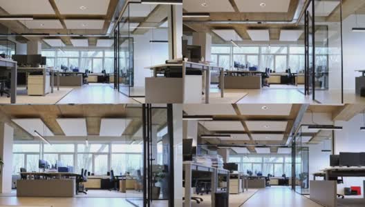 一个空旷的现代阁楼办公室的内部开放空间高清在线视频素材下载