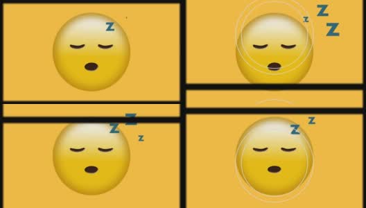 黄色背景上昏昏欲睡表情符号的电影卷轴效果的数字动画高清在线视频素材下载
