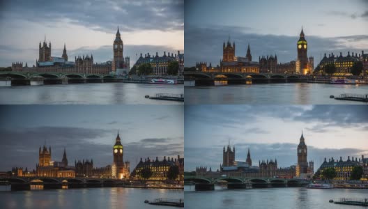 伦敦的大本钟和议会-从白天到夜晚的时间流逝高清在线视频素材下载