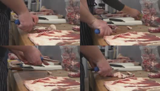 传统英国肉店的食品准备工作。高清在线视频素材下载
