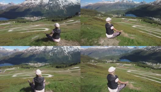 在瑞士，一名女子在做瑜伽莲花姿势高清在线视频素材下载