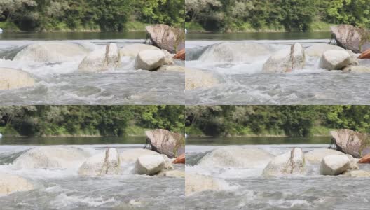 水在石头之间，石头在意大利北部的提契诺河高清在线视频素材下载